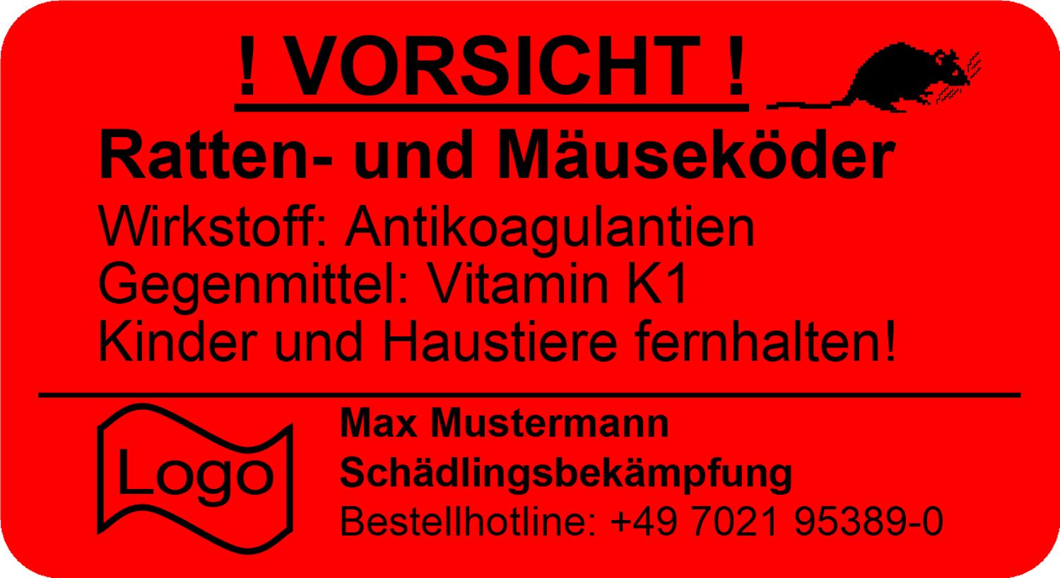 Warnaufkleber PE personalisiert mit Eigendruck 55 x 30 mm - Rolle 300 Stück