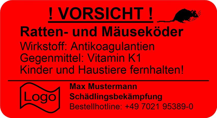 Warnaufkleber PE personalisiert mit Eigendruck 55 x 30 mm - Rolle 300 Stück