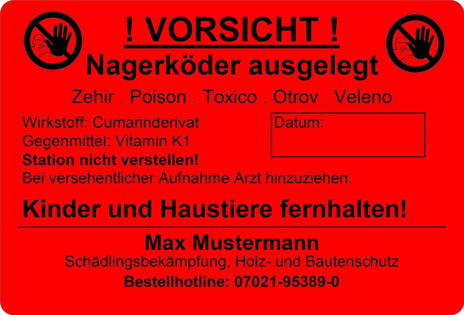 Warnaufkleber PVC-Folie 90 x 60 mm