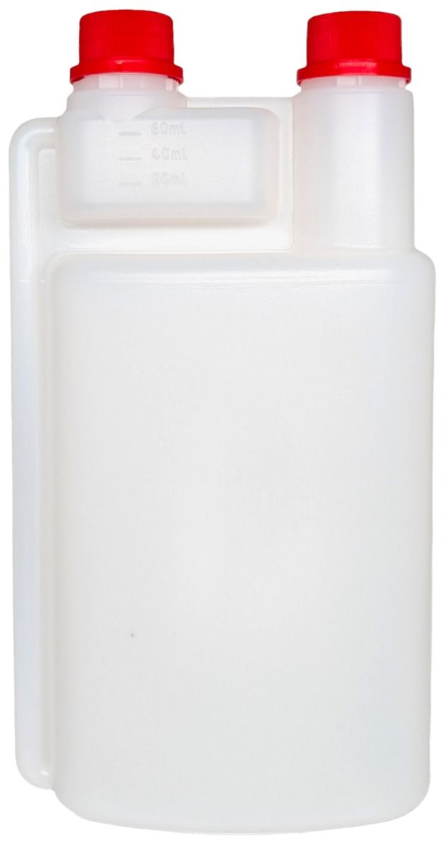 Dosierflasche HDPE 1000/50/60ml, natur, 2-neck inkl. 2 Deckel