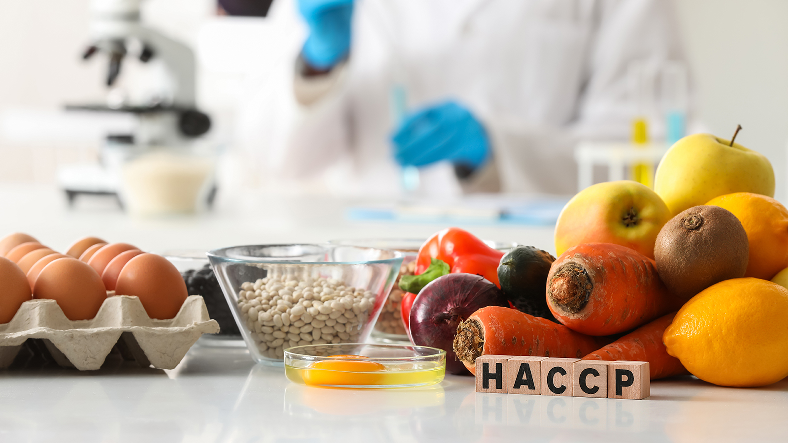 Verschiedene Lebensmittel zur Prüfung von HACCP